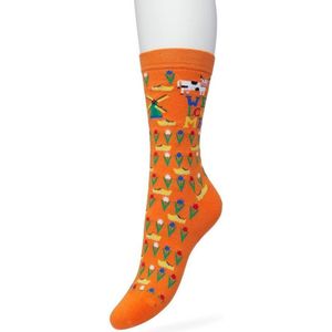 Bonnie Doon Dames Sokken met Klompen Print maat 36/42 Oranje - Thema Sokken - Nederland - Holland - Souvenir - Cadeau Sokken - Word je Happy en vrolijk van - Zacht Katoen met Gladde Teennaad - Perfect Cadeau - Celosia Orange - BT991123.172