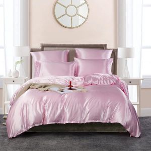 Beddengoed, roze, 135 x 200 cm, 2-delige set, satijn, zijde, glanzend, glad, beddengoedset, luxe, glanzend satijn, roze, lichtroze, eenpersoonsbed, met ritssluiting