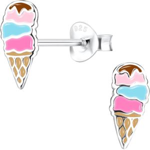 Joy|S - Zilveren ijsje oorbellen - 3 gekleurde bolletjes met chocolade