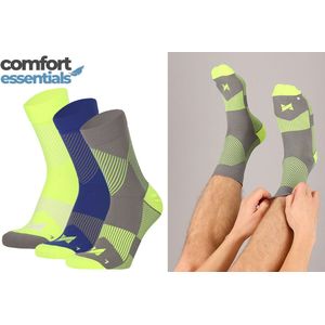 Comfort Essentials - Lage Compressie Sokken - 3 Paar - 35-38 - Multi Geel - Enkelsokken - Korte Compressiekousen