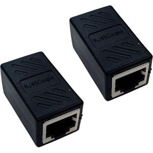 Kavel 2 zwarte RJ45-koppelingsadapters compatibel met Cat 5/6/7 - Netwerkuitbreiding