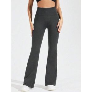 Flared sportbroek - Flared legging - Sport - Yoga - Fitness - Dames - Scrunch - Flared - Wijde pijpen - BBL legging - Butt lifting - Push-up - Stretch - Hoge taille - Shaping - Afslankend - Corrigerend - Naadloos - Ademend - Grijs - Maat XS/S