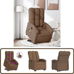 vidaXL Sta-op-massagestoel - Verstelbaar - Stof - Bruin Comfortabele Stoel - Massagerstoel - Elektrisch Bedienbare Stoel - Sta-op Stoel - Ergonomische Stoel