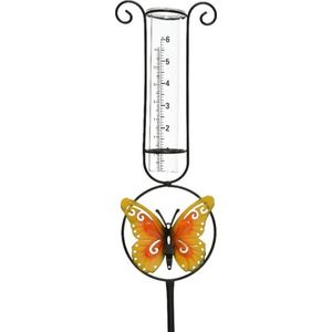 Regenmeter 33 cm met vlinder decoratie - Regenmeters tuinartikelen - Tuinvlinders