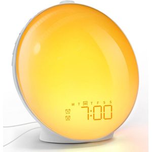 OUYLAF Wake up Light - wake-up lights - wake up light wekker - wekker met licht - Lichtwekker - Wit - Nachtlamp - Bedlamp - 20 Helderheid niveaus - Wekker