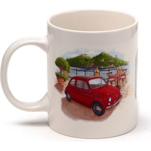 Beker/Mok - Fiat 500 Retro Rome Riviera&Colosseum - Rood/Groen - Porselein - 300ml