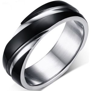 Schitterende Zilver Zwart Kleurige Gestreepte Ring|Herenring | Damesring| Jonline |17.25 mm. Maat 54