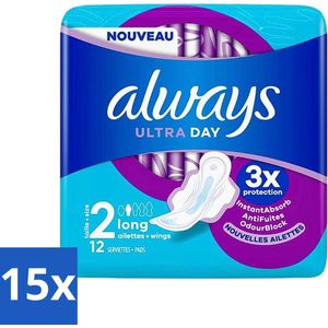 Always Ultra Day - Maandverband - Lang Met Vleugels - 12 Maandverbandjes - Bulkverpakking - 15 stuks