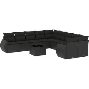 vidaXL Loungeset 11-delig - Poly Rattan - Zwart