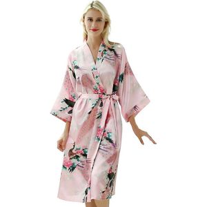 Chinese Kimono badjas ochtendjas roze satijn dames kleding zomer maat XXL