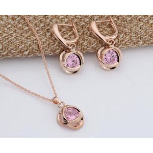 Fler® | Dames Sieraden Set | Halsketting met hanger | Oorbellen | Rose Gold plated | Kerst cadeau | Valentijnsdag cadeau | Rose goud verguld - paarse stenen