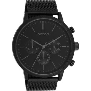 OOZOO Timepieces - Zwarte OOZOO horloge met metalen mesh band - C11204