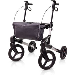 Rollator TOPRO Olympos ATR ‘Black Series – Maat Medium – Polairzilver – Offroad Wielen – Inclusief Rugsteun