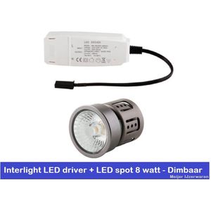 INTERLIGHT LED DRIVER DIMBAAR + LED INBOUWSPOT 8 WATT, RVS LOOK DIMBAAR - MR16 IL MC8D - BUNDEL SET - 8717438667430 - 8717438667416
