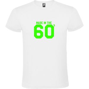 Wit T shirt met print van "" Made in the 60's / gemaakt in de jaren 60 "" print Neon Groen size XXXXXL