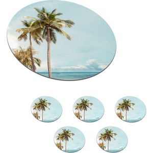 Onderzetters voor glazen - Rond - Palmboom - Zee - Zomer - 10x10 cm - Glasonderzetters - 6 stuks