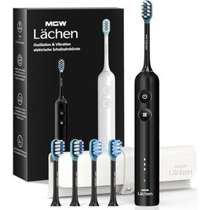 Elektrische tandenborstel met oscillatie en trillingen - 4 borstelkoppen, 3 modi en 3 trillingssterktes, inclusief reistas - Zwart