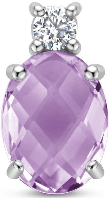 Zilver - Gerhodineerde Hanger - Amethist en Zirkonia - 13 mm