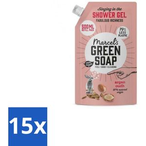 Marcel's Green Soap - Shower Gel - Navulling - Argan & Oudh - Krachtige werking - 500 ml - Bulkverpakking - 15 stuks
