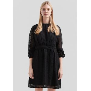 QS - Jurk - Zwart - Chiffon - Korte Lengte - Pofmouwen - Ronde Hals