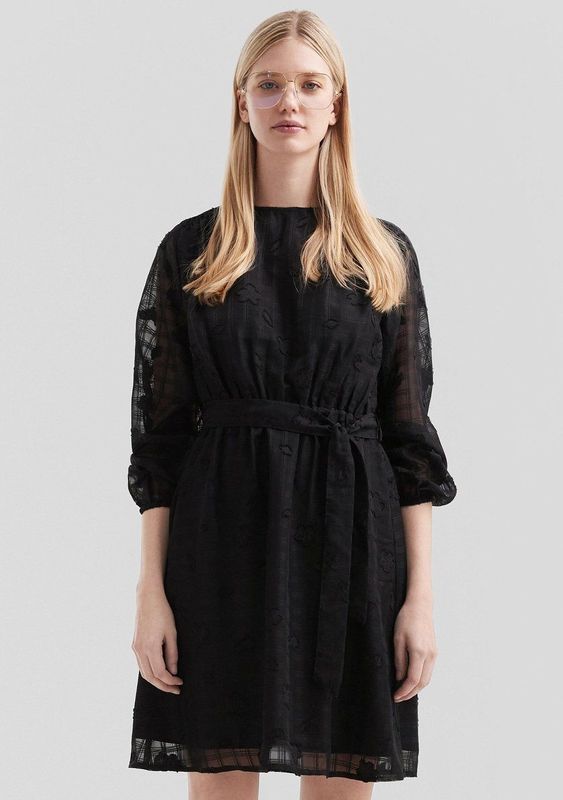 QS - Jurk - Zwart - Chiffon - Korte Lengte - Pofmouwen - Ronde Hals