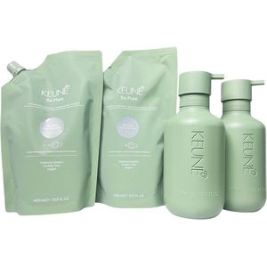 Keune So Pure Cool Shampoo + Cool Conditioner 400ml + 2 x Vulfles 400ml