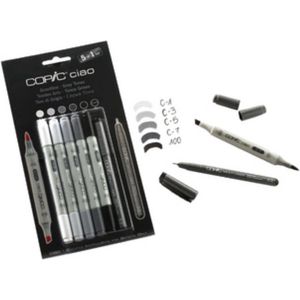 COPIC ciao Marker Hobby ciao 5 markers + 1 fineliner - set - grijstinten