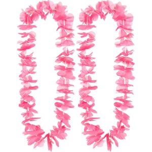 Boland Boland Hawaii krans/slinger - 2x - Tropische kleuren roze - Bloemen hals slingers