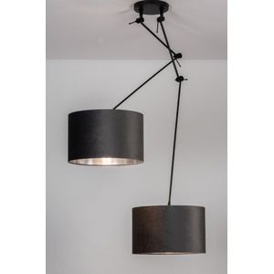 Lumidora Hanglamp 30924 - 2 Lichts - E27 - Zwart - Grijs - Zilver -oud Zilver