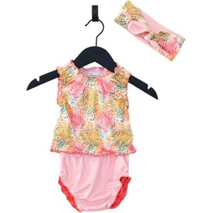 Ducksday - zwemkleding - baby - Omkeerbare baby tankini met haarlint - voor meisjes - UPF 50+ - Driedelige zwemset - Lula - Maat 86