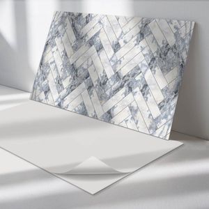 Wallfluent Vinyl Wandpaneel - Marmeren visgraatpatroon Wandpaneel PVC - 100 cm x 50 cm - Grijs Vinyl Wandpaneel - Set van 1 - Rechthoekig Wandbekleding Vinyl - Texturen Wandpaneel - Zelfklevend Wandpaneel - Wandpaneel Keuken en Badkamer