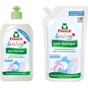Frosch afwasmiddel voor baby 500ml + Navulverpakking 1 liter - Baby spoelmiddel - Verwijdert melkresten - Veilig in gebruik voor Baby spullen - Hypoallergeen - PHneutraal