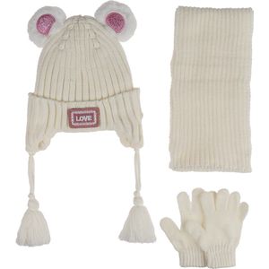 Kitti 3-Delig Winter Set | Muts (Beanie) met Fleecevoering - Sjaal - Handschoenen | 1-4 Jaar Meisjes | K24160-01-01 | Cream