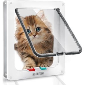 Kattendeur, kattenluik met 4-weg slot, 25 x 23,5 x 5,5 cm, eenvoudige installatie, veiligheidsdeur, huisdierendeur, weerbestendige kattendeur, kattenluik
