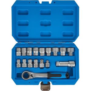 GEKO 17-delige spline dopsleutelset - CrV staal - Met ratel en adapters - 10-24 mm