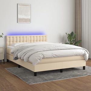 The Living Store Boxspring Bed - Crème - 203 x 144 x 78/88 cm - Verstelbaar hoofdbord - Kleurrijke LED-verlichting - Pocketvering matras - Huidvriendelijk topmatras - Inclusief montagehandleiding