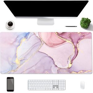 Bureauonderlegger, dubbelzijdige bureaumat, 90 x 40 cm, groot bureau-schrijfblok, waterdichte muismat voor kantoor en thuis, roze marmer