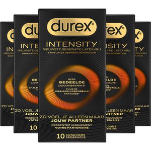 Durex Intensity Condooms - Nieuwste generatie ultradunne, latexvrije condooms voor mannen – Gedeelde lichaamswarmte - 5 x 10 stuks - Voordeelverpakking