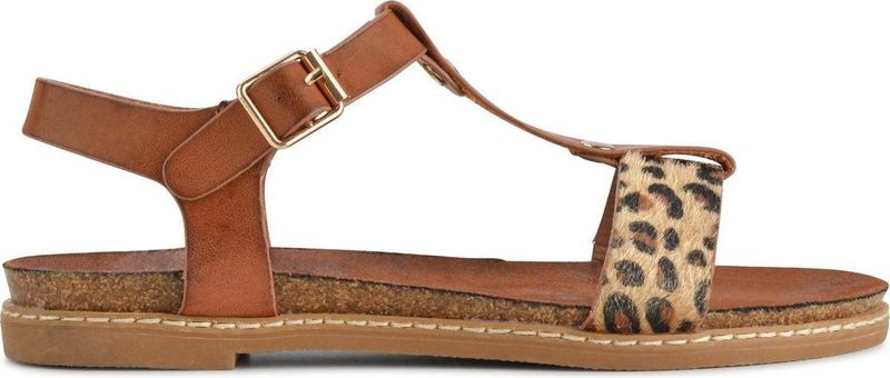 PS Poelman - Brizo - Sandalen - Cognac Bruin met Luipaard Print