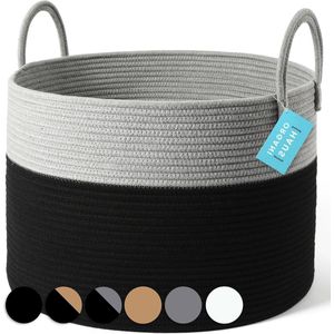 Grey/Black Large Laundry Basket - Rope Storage Basket for Toys and Baby Laundry - Woven Basket with Blanket Storage - Baby Hamper Basket - Wide 50x33cm