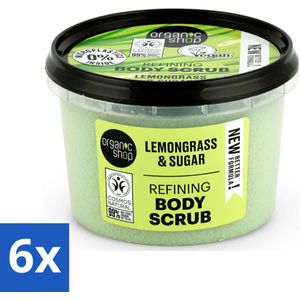 6 x Organic Shop - Body Scrub Lemongrass - Verfrissend en Verzorgend - 250 ml - Lichaams Scrub - Suiker Scrub - Citroengras Scrub - Natuurlijke Scrub - Organische Scrub