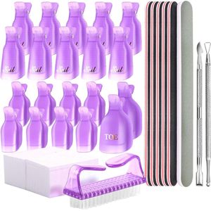 Elysee Beauty Paarse gel nagellak remover kit - Met herbruikbare clips, manicure en pedicure - Nagelvijl en buffer set voor kunstnagel 100/180 - Nagellakremover - Nail polish remover