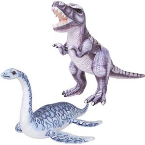 Speelgoed set van 2x pluche dino knuffels T-Rex en Plesiosaurus van ongeveer 30 cm