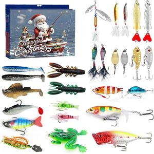 Adventskalender - 26 Dagen Kerstmis Countdown Geschenkdoos - Kerstmis Cadeau - Adventskalender Vissen - Kerstmis Aftellen - Kunstaas Set - Vissenaccessoires Kit - Visaccessoires Met 26 Vakken - 26 Verschillende Kleuren/Vormen Vishaken - Visliefhebber