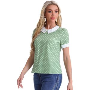 Damesblouse met stippen en Peter Pan-kraag voor de zomer, korte mouwen. Trendy en comfortabel.
