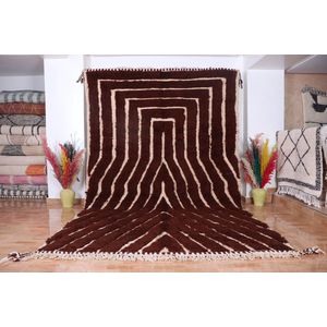 Traditioneel Azilal vloerkleed - 300 x 190 cm - bruin gekleurd - handgeweven kunstwerk - uniek - 100% wol, hoogpolig tapijt