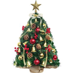 Mini Kunstkerstboom, Klein, 60 cm Kleine Kerstboom met 40 doe-het-zelf Kerstversieringen, Tafel Kerstboom, Geschikt voor Kerst en Nieuwjaar, Thuis, Kantoordecoratie