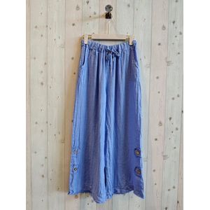 Linnen broek met elastische talie en zijzakken - knoppen op de pijpen - BLAUW - maat 42
