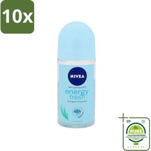 10 x Nivea - Energy Fresh - Vrouwen Rollerdeodorant - 48 Uur Lang Werkend - 50 ml - Grootverpakking - NIVEA Deodorant - Anti-transpirant - 48 Uur Bescherming - Aluminiumvrij - Deodorant Roller