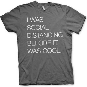 Heren Fun Tshirt -S- Social Distancing Before It Was Cool Grijs